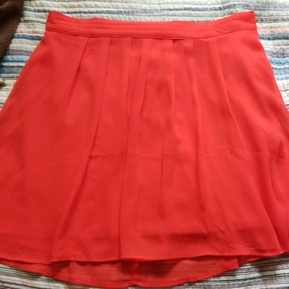 Red Pleated Chiffon Skirt